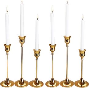 6 PCS Candlestick Holders Taper Candle Holders, Tall Candlestick Holders Brass Golden Candle Stick Holder for Party Fireplace Dining Table