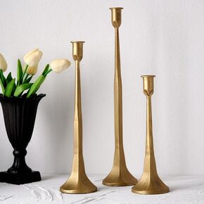 Denique Iron Taper Candle Holder مجموعة من 3 ، حاملي الشموع الذهبية حامل الشمعة الزخرفية ، حاملي الشموع مدببة الطول لزفاف ، طاولة الطعام ، ديكور المنزل (الذهب)