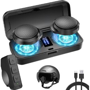 OBEST Motorcycle Bluetooth Headset with Charging Case, Helmet Bluetooth Speaker with Microphones & LED Display, 1900mAh Battery with 50Hours Work Time Wireless Headsets for Skiing and Riding