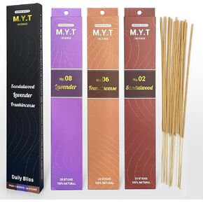 Natural Incense Sticks – Sandalwood, Lavender, Frankincense – Long-Lasting, Low Smoke – Relaxation, Meditation, Odor Removing – 60 Sticks