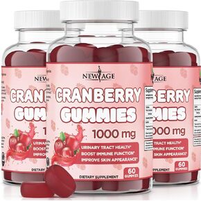 NEW AGE Cranberry Gummies Urinary Tract Health Gummies 1000mg - Supports Bladder, Kidney, UTI - Vegetarian (Cranberry 120 Count)