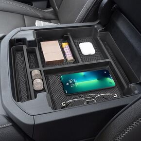 صينية منظم وحدة التحكم المركزية متوافقة مع 2021 2022 2023 2024 2025 GMC Yukon Denali ، Chevy Suburban/Tahoe Armrest Storage Box Inconsories (تناسب وحدة تحكم الطاقة فقط)