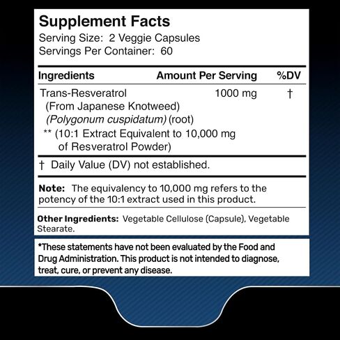 Resveratrol 120 Capsules, Resveratrol Supplement, Resveratrol 1000mg Polygonum Root, Trans Resveratrol for Healthy Aging, Heart, Brain Health Support - Vegan, Keto in Saudi Arabia