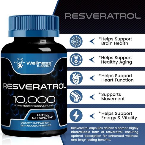 Resveratrol 120 Capsules, Resveratrol Supplement, Resveratrol 1000mg Polygonum Root, Trans Resveratrol for Healthy Aging, Heart, Brain Health Support - Vegan, Keto in Saudi Arabia