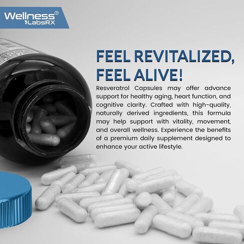 Resveratrol 120 Capsules, Resveratrol Supplement, Resveratrol 1000mg Polygonum Root, Trans Resveratrol for Healthy Aging, Heart, Brain Health Support - Vegan, Keto in Saudi Arabia