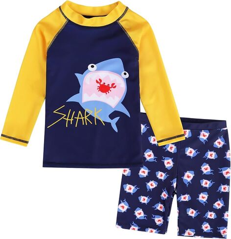 AIWUHE Toddler Boys Swimsuit 2 Piece Rash Guard Swimsuits with Swim Trunk Long Sleeve Bathing Suit Sunsuit Swimwear Sets 1-7Y in Saudi Arabia