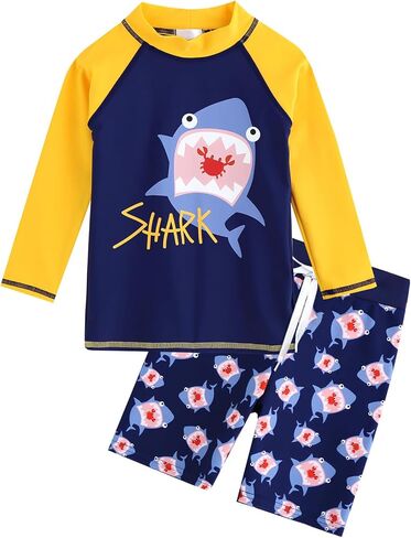 AIWUHE Toddler Boys Swimsuit 2 Piece Rash Guard Swimsuits with Swim Trunk Long Sleeve Bathing Suit Sunsuit Swimwear Sets 1-7Y in Saudi Arabia