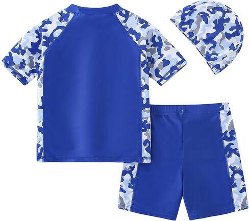 Aiwuhe Toddler Boys Swimsuit مجموعة ملابس راغبة و Guard 'ملابس السباحة من قطعتين للسباحين وسباحة السباحة مع قبعة UPF 50+ 3-8Y in Kuwait