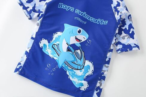 Aiwuhe Toddler Boys Swimsuit مجموعة ملابس راغبة و Guard 'ملابس السباحة من قطعتين للسباحين وسباحة السباحة مع قبعة UPF 50+ 3-8Y in Kuwait