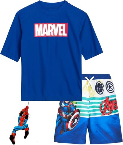 Marvel Boys Rash Guard Set - UPF 50 Avengers Short Sleeve Boys Swim Shirt and Swim Trunks (Sizes: 2T-12) in Kuwait