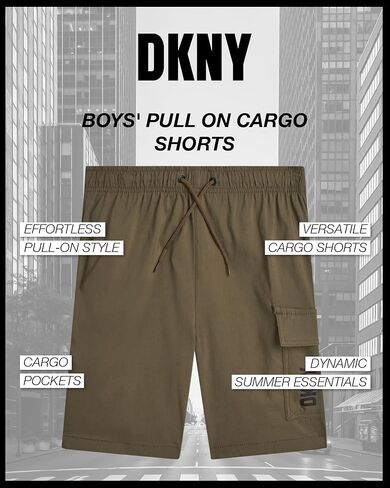DKNY Boys' Shorts - Classic Fit Woven Twill Cargo Shorts - Pull On Shorts for Boys (8-20) in Kuwait