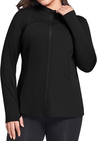 FOREYOND Plus Size Jackets for Women Athletic Workout Running Jacket Full Zip up Lightweight Yoga Tops with Thumb Holes in Saudi Arabia
