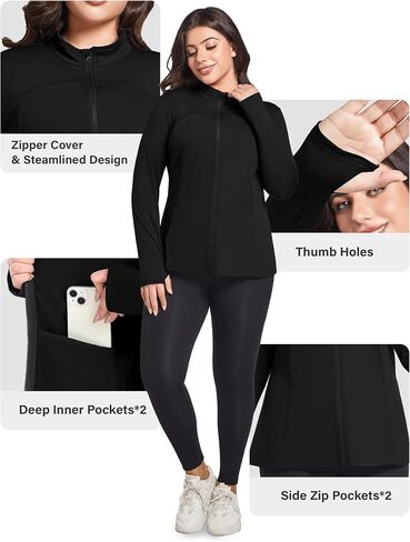 FOREYOND Plus Size Jackets for Women Athletic Workout Running Jacket Full Zip up Lightweight Yoga Tops with Thumb Holes in Saudi Arabia