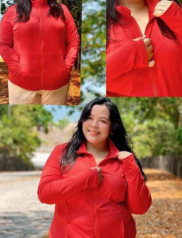 FOREYOND Plus Size Jackets for Women Athletic Workout Running Jacket Full Zip up Lightweight Yoga Tops with Thumb Holes in Saudi Arabia