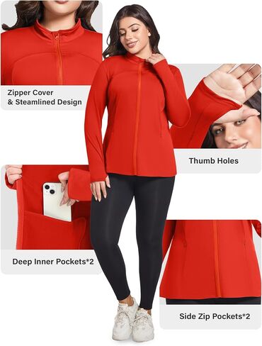 FOREYOND Plus Size Jackets for Women Athletic Workout Running Jacket Full Zip up Lightweight Yoga Tops with Thumb Holes in Saudi Arabia