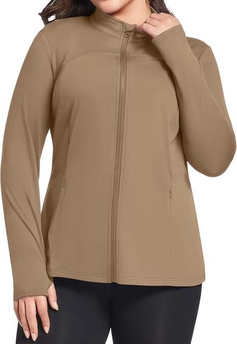 FOREYOND Plus Size Jackets for Women Athletic Workout Running Jacket Full Zip up Lightweight Yoga Tops with Thumb Holes in Saudi Arabia