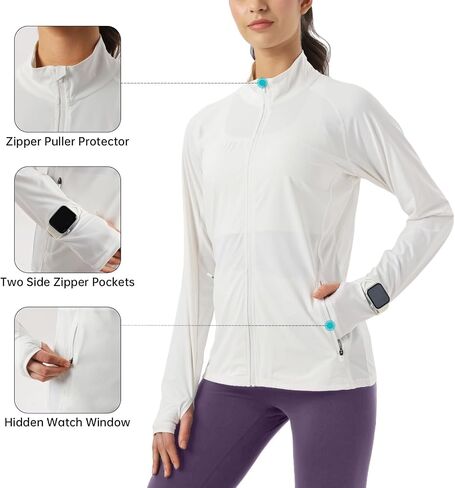 Womens Sun Protection Athletic Jackets UPF 50+ Spf Lightweight Full Zip Up UV with Pockets Running No Hood in Saudi Arabia