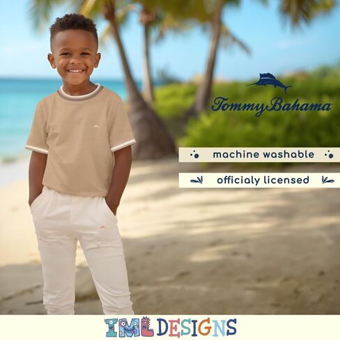 Tommy Bahama Boys Crewneck Crewneck قصيرة الأكمام تي شيرت وسراويل الخصر المرنة ، ملابس صيفية من قطعتين للأطفال in Kuwait