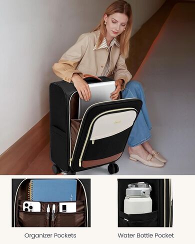 LoveVook 4 PCS Carry On Luggage 22x14x9 Airline Airline المعتمدة ، بحقائب تحمل 20 بوصة على عجلات ، حقيبة Softside Rolling للنساء ، مع TSA Lock Locged Luggage in Kuwait