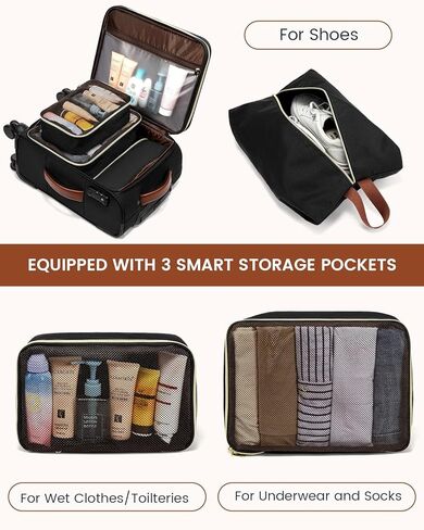 LoveVook 4 PCS Carry On Luggage 22x14x9 Airline Airline المعتمدة ، بحقائب تحمل 20 بوصة على عجلات ، حقيبة Softside Rolling للنساء ، مع TSA Lock Locged Luggage in Kuwait