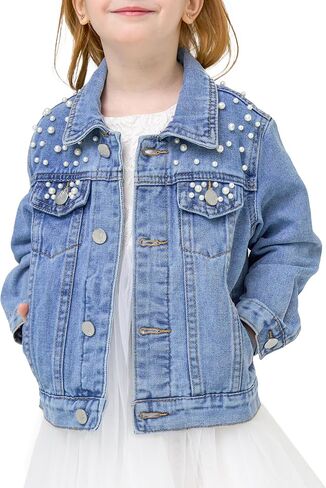 Miipat Toddler Girls Denim Jacket Sequin Patchwork Jean Jacket Little Kids Button Down Long Sleeve Jean Coat in Saudi Arabia