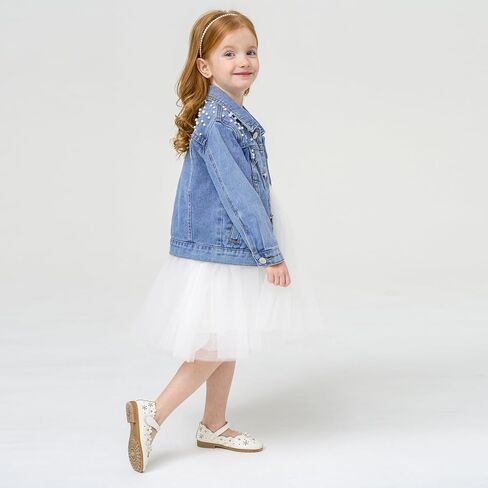 Miipat Toddler Girls Denim Jacket Sequin Patchwork Jean Jacket Little Kids Button Down Long Sleeve Jean Coat in Saudi Arabia