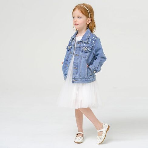 Miipat Toddler Girls Denim Jacket Sequin Patchwork Jean Jacket Little Kids Button Down Long Sleeve Jean Coat in Saudi Arabia