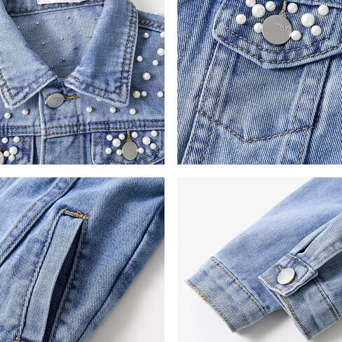 Miipat Toddler Girls Denim Jacket Sequin Patchwork Jean Jacket Little Kids Button Down Long Sleeve Jean Coat in Saudi Arabia