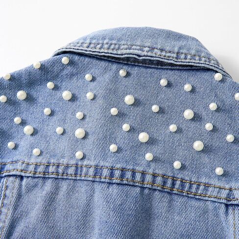 Miipat Toddler Girls Denim Jacket Sequin Patchwork Jean Jacket Little Kids Button Down Long Sleeve Jean Coat in Saudi Arabia