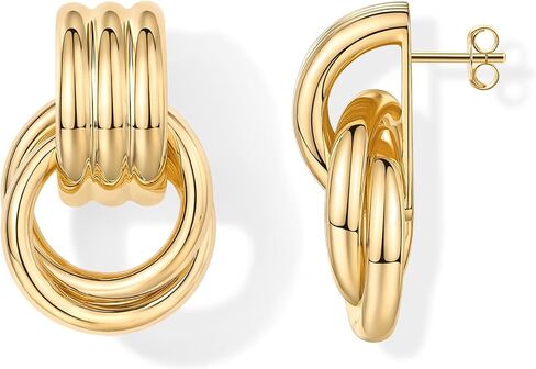 PAVOI 14K Gold Plated Chunky Dangle Door Knocker Earrings for Women | Trendy Geometric Drop Statement Earrings | Jewelry Gifts in Saudi Arabia