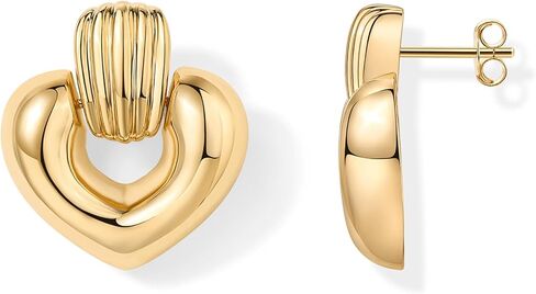 PAVOI 14K Gold Plated Chunky Dangle Door Knocker Earrings for Women | Trendy Geometric Drop Statement Earrings | Jewelry Gifts in Saudi Arabia