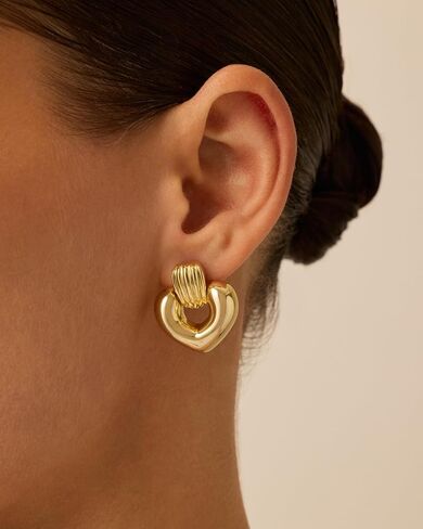 PAVOI 14K Gold Plated Chunky Dangle Door Knocker Earrings for Women | Trendy Geometric Drop Statement Earrings | Jewelry Gifts in Saudi Arabia