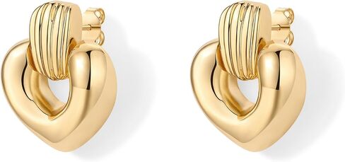 PAVOI 14K Gold Plated Chunky Dangle Door Knocker Earrings for Women | Trendy Geometric Drop Statement Earrings | Jewelry Gifts in Saudi Arabia