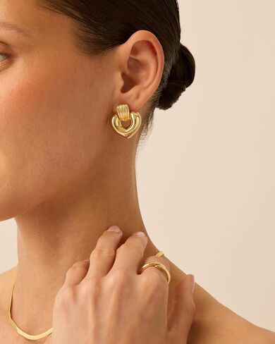 PAVOI 14K Gold Plated Chunky Dangle Door Knocker Earrings for Women | Trendy Geometric Drop Statement Earrings | Jewelry Gifts in Saudi Arabia