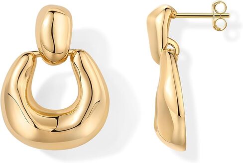 PAVOI 14K Gold Plated Chunky Dangle Door Knocker Earrings for Women | Trendy Geometric Drop Statement Earrings | Jewelry Gifts in Saudi Arabia