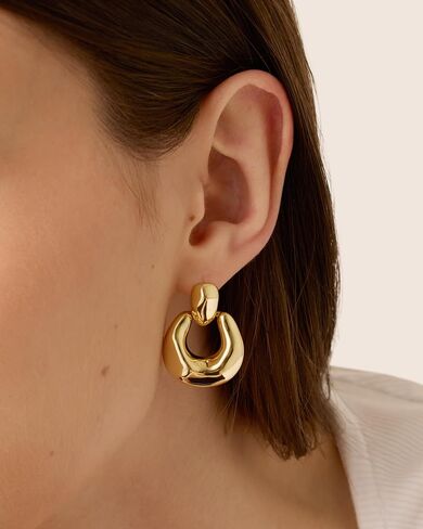 PAVOI 14K Gold Plated Chunky Dangle Door Knocker Earrings for Women | Trendy Geometric Drop Statement Earrings | Jewelry Gifts in Saudi Arabia
