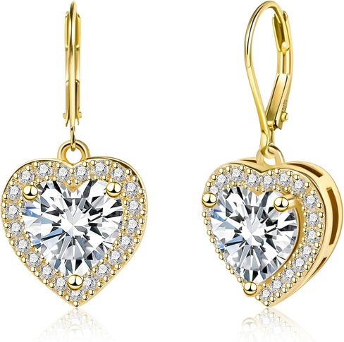 925 sterling Silver 14k Mold Plated Heart Dangle ، Alexcraft Droping Drop repring for Endery Leverback Elings cubic Zirconia hypoallergenic in Saudi Arabia