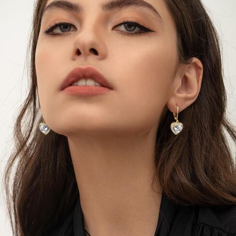 925 sterling Silver 14k Mold Plated Heart Dangle ، Alexcraft Droping Drop repring for Endery Leverback Elings cubic Zirconia hypoallergenic in Saudi Arabia