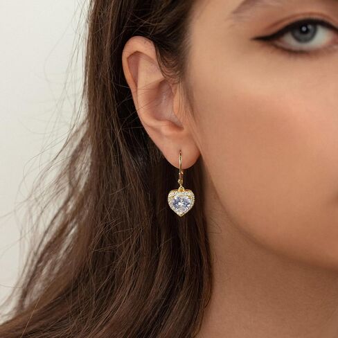 925 sterling Silver 14k Mold Plated Heart Dangle ، Alexcraft Droping Drop repring for Endery Leverback Elings cubic Zirconia hypoallergenic in Saudi Arabia