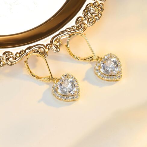 925 sterling Silver 14k Mold Plated Heart Dangle ، Alexcraft Droping Drop repring for Endery Leverback Elings cubic Zirconia hypoallergenic in Saudi Arabia