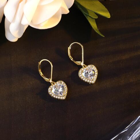 925 sterling Silver 14k Mold Plated Heart Dangle ، Alexcraft Droping Drop repring for Endery Leverback Elings cubic Zirconia hypoallergenic in Saudi Arabia