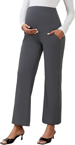 Womens Maternity Work Pants Over The Belly Straight Leg High Waisted Pregnancy Bottom Office Trousers in Kuwait