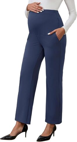 Womens Maternity Work Pants Over The Belly Straight Leg High Waisted Pregnancy Bottom Office Trousers in Kuwait