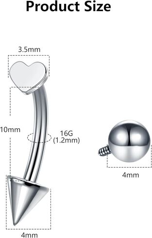 Aumeo Titanium Eyebrow Rings 16G Curved Barbell Piercing Jewelry Heart Star Vertical Labret Lip Jewelry Daith Rook Earrings for Women Men 8mm 10mm in Kuwait