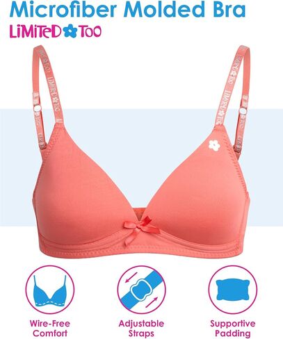 Limited Too Girls' Bras - 3 Pack Lightweight Wireless Microfiber Bras for Girls, Seamless Molded Everyday Bra (30A-34A) in Saudi Arabia