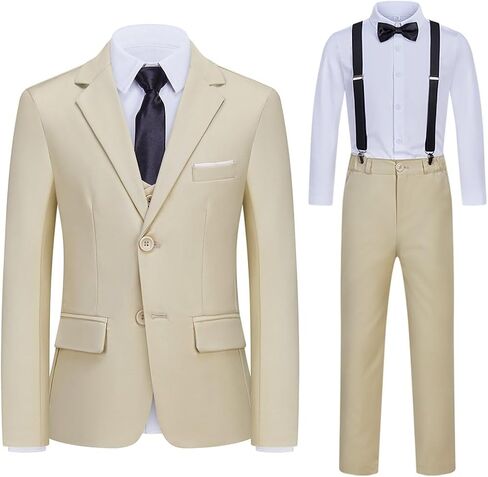 Kids Suits for Boys 7 Pieces Formal Suit Boys Dress Shirts Ring Bearer Outfit Slim Fit Dresswear Suit in Kuwait