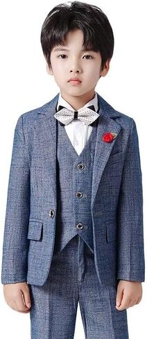 Boys Suit Plaid Stripes Suits for Boys 3 Piece Formal Wedding Outfit Slim Fit Suit Blazer Vest Pants Set in Saudi Arabia