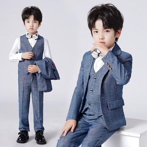 Boys Suit Plaid Stripes Suits for Boys 3 Piece Formal Wedding Outfit Slim Fit Suit Blazer Vest Pants Set in Saudi Arabia