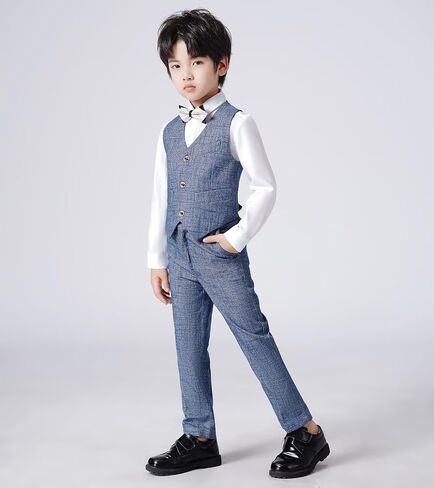 Boys Suit Plaid Stripes Suits for Boys 3 Piece Formal Wedding Outfit Slim Fit Suit Blazer Vest Pants Set in Saudi Arabia