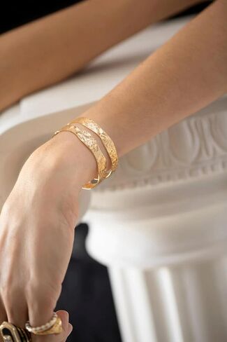 POTESSA 18K Gold Plated Open Bangle Cuff Bracelets Adjustable Dainty Boho Cuff Bangle Bracelets Handemade Jewelry for Women in Kuwait
